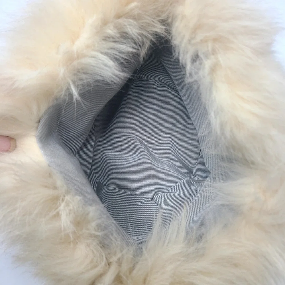 Vintage Cream Fur Cossack Russian Style Hat Winter Pillbox Fluffy Blonde Beige